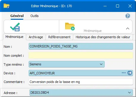 mnémo CONVERSION_POIDS_TASSE_MG DINT